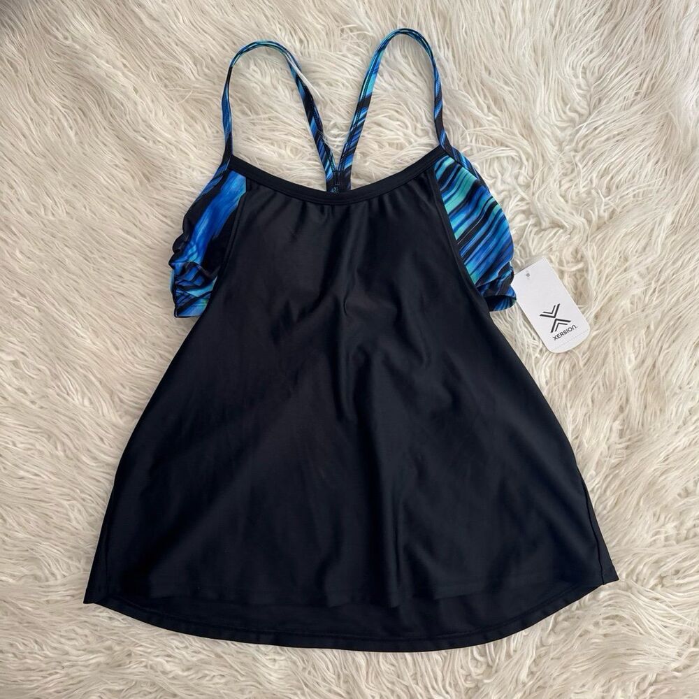 Xersion Swim Tankini Black Multi Size Medium
